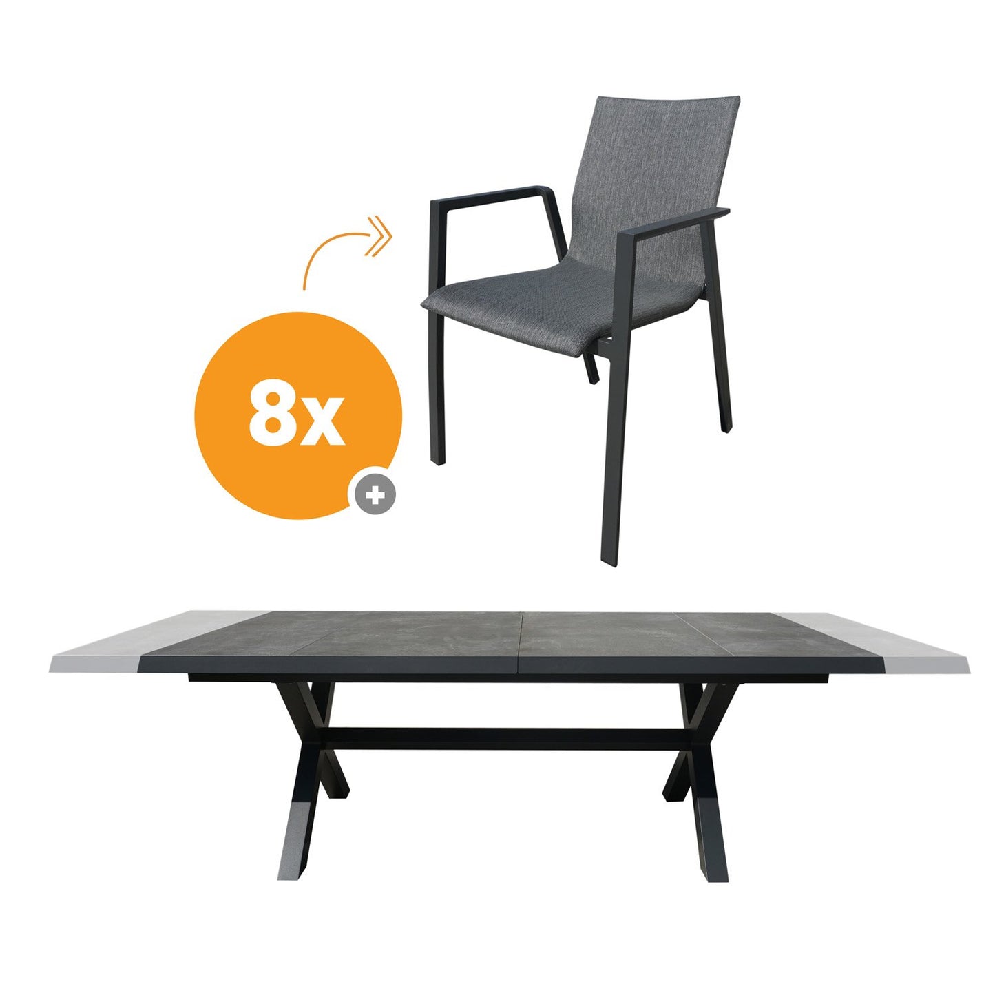  Royal Seasons ALORA Uitschuifbare Dining Set Met 8 Stoelen